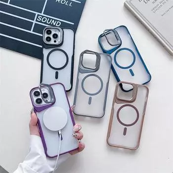 Компактный чехол-подставка для iPhone 15 Pro Max 14 Plus 13 12 Pro 11 Матовый магнитный ультратонкий ударопрочный чехол из ТПУ iPhone 16 Pro Max чёрный