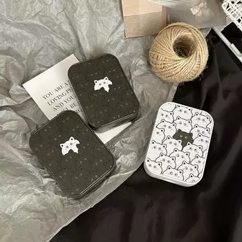 Компактный футляр для контактных линз Ins Cute Cat, коробка для ухода за зрачками, откидная крышка, коробка для ухода за линзами, 2 шт. в упаковке серый