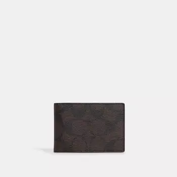 Компактный кошелек Coach из канвы Signature цвета бронзы, красного дерева, черного дерева