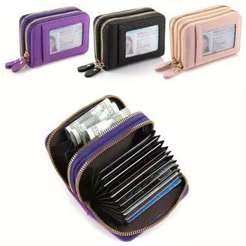 Компактный кошелек на молнии с прозрачным удостоверением личности. Window - Вместительный держатель для кредитных карт и монет, унисекс, черная искусственная кожа чёрный