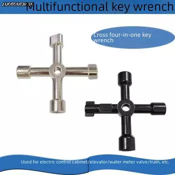 Компактный многофункциональный гаечный ключ для электрических шкафов управления, лифтов. Идеально подходит для ключей с четырехугольными и внутренними квадратными отверстиями. 4-in-1 key wrench чёрный