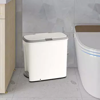 Компактный мусорный бак с педалью и крышкой-нажимом для дома или офиса кремовый