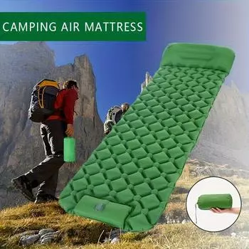 Компактный надувной кемпинговый коврик со встроенным ножным насосом и подушкой — идеально подходит для пеших прогулок, походов с рюкзаком и приключений на свежем воздухе серый