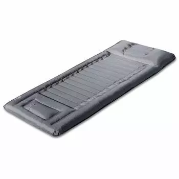 Компактный надувной коврик FIELDOOR с подушкой 195 см x 75 см x 14 см, оснащенный компактным двойным рипстопом для использования на открытом воздухе [серый], насосом, местом для хранения, тканью, клапаном, для кемпинга,