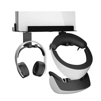Компактный настенный кронштейн, совместимый с PS5+VR Series, игровой консолью, держателем контроллера, крюком для наушников