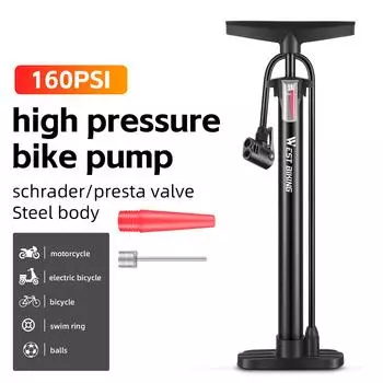 Компактный ножной насос для велосипедных шин 160PSI, портативный велосипедный насос, баскетбольный электрический велосипед, мотоцикл чёрный