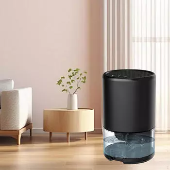 Компактный осушитель воздуха с цветной светодиодной подсветкой и резервуаром для воды объемом 1 л чёрный