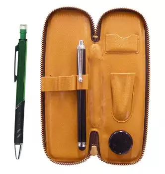 Компактный пенал на молнии со стилусом и металлическим механическим карандашом зеленого цвета T23-S708-SI2067SP-G