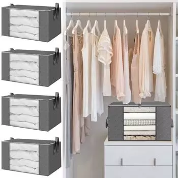 Компактный шкаф на 90 л, набор из 4 предметов с застежкой-молнией, складной гардеробный ящик, гардероб, одежда, одеяла, контейнер для простыней, коробка для свитера серый