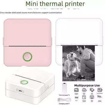 Компактный термопринтер для новых студентов из-за рубежа — идеально подходит для печати фотографий и этикеток в любом месте! 1 roll of printing paper розовый