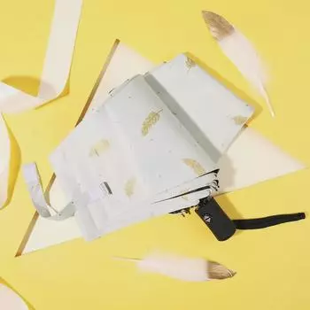 Компактный трехслойный зонт от солнца и дождя с золотым тиснением и защитой от ультрафиолета