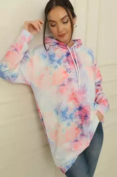 Компактный туник из чесаного хлопка Oversize с капюшоном, двухниточный батик