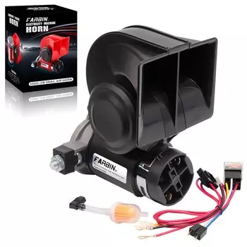 Компактный воздушный гудок FARBIN, сверхгромкий электрический воздушный гудок, включает реле и жгут проводов, пылезащитная конструкция, постоянный ток 12 В, 125 дБ, для поездов, универсальный комплект с двойным звуком