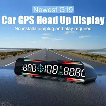 Компас Автомобильный GPS Head Up Display Автомобильные аксессуары Умный цифровой будильник Напоминание Спидометр Часы G19 HUD КМ/Ч Миль/Ч Счетчик чёрный
