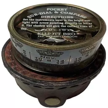 Компас для солнечных часов барабанного типа 7,62 см в кожаном футляре