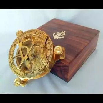 Компас для солнечных часов из цельной латуни с коробкой. Антикварный рабочий компас для солнечных часов. Рождественский подарок, подарок на годовщину, мужу, жене, подарок на День Святого Валентина. S золотой