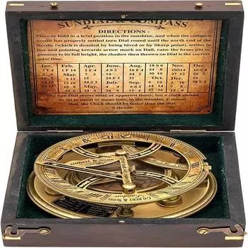 Компас из латуни в шкатулке из розового дерева с картой, чтобы путешественники могли найти дорогу