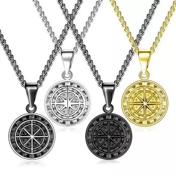 Компас из нержавеющей стали, круглый кулон, ожерелье, хип-хоп, мужская панк-цепочка на шею серебряный