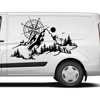 Компас Олень и Медведь в Наклейке на автомобиль The Mountaina для Camper Rv Motorhome Caravan Van Decor 54cmwidex34cmhigh чёрный