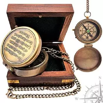 Компас Poem, ручной работы, цельный латунный навигационный морской компас с деревянной коробкой