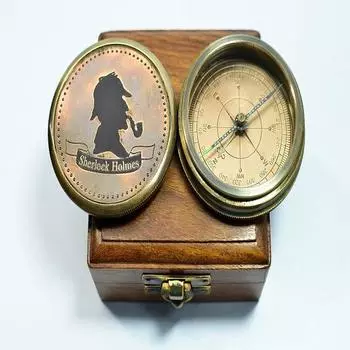 Компас Sherlock, круглый, 5,08 см, в деревянной коробке