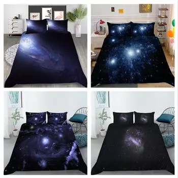 Комплект 3D-постельного белья из ткани из микрофибры, пододеяльник и наволочка, 2 или 3 предмета с принтом Star Universe, полноразмерное моющееся и удобное постельное белье UK Single 135x200cm