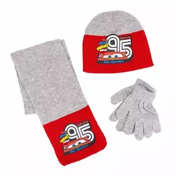 Комплект 3шт серо-красный шарф+перчатки+шапка машинки DISNEY Child
