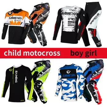 Комплект экипировки для мотокросса для детей 4 5 6 7 8 9 10 11 12 13 лет Молодежный детский мотоциклетный костюм для мальчиков и девочек, майка, штаны, гоночный костюм для бездорожья, эндуро, мотокросса, горного велосипеда M-22