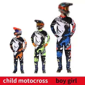 Комплект экипировки для мотокросса для детей 4 5 6 7 8 9 10 11 12 13 лет Молодежный детский мотоциклетный костюм для мальчиков и девочек, майка, штаны, гоночный костюм для бездорожья, эндуро, мотокросса, горного велосипеда S-20