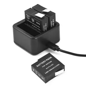 Комплект аккумуляторов и зарядного устройства для спортивной камеры, включая зарядное устройство на три гнезда + 3 батарейки по 1800 мАч + чёрный