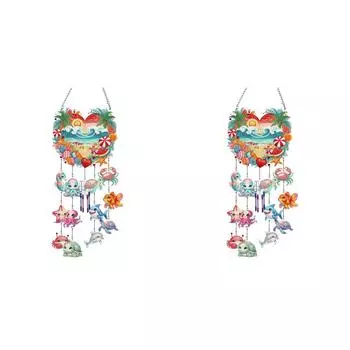 Комплект акриловых двухсторонних подвесок в виде хрустальных колокольчиков в виде сердца и морских существ