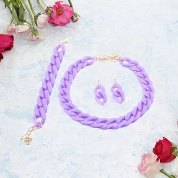 Комплект акриловых украшений с ожерельем, браслетом и серьгами для женщин фиолетовый