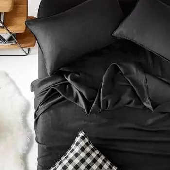 Комплект эластичных двойных пододеяльников из черного хлопкового листа