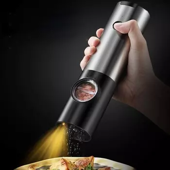 Комплект электрических мельниц для соли и перца с зарядкой от USB - белый свет, управление одной рукой, регулировка степени помола, возможность перезарядки чёрный