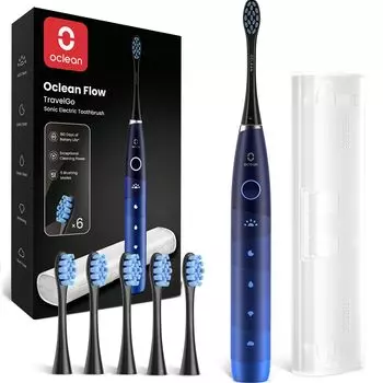 Комплект электрических зубных щеток Oclean Flow TravelGo, водонепроницаемость 180 дней, степень защиты IPX7, 5 режимов работы, звуковой линейный двигатель, зарядка через USB, 5 часов, быстрая зарядка Flow