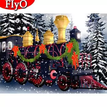 Комплект алмазной живописи «Поезд», Рождественский подарок, полная квадратная Алмазная вышивка, зимняя мозаика, вышивка крестиком, пейзаж, настенное искусство Full Round (20X30CM)