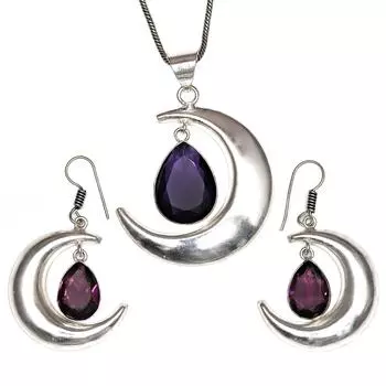 Комплект аметистовых подвесок, серьги для девочек, ожерелье из стерлингового серебра