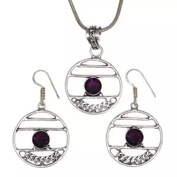 Комплект аметистовых подвесок, серьги для девочек, ожерелье из стерлингового серебра