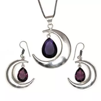 Комплект аметистовых подвесок, серьги для девочек, ожерелье из стерлингового серебра