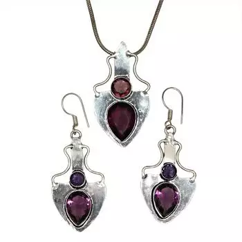 Комплект аметистовых подвесок, серьги для девочек, ожерелье из стерлингового серебра