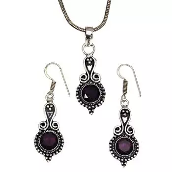 Комплект аметистовых подвесок, серьги для девочек, ожерелье из стерлингового серебра