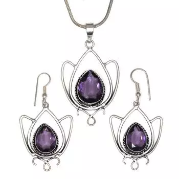 Комплект аметистовых подвесок, серьги для девочек, ожерелье из стерлингового серебра