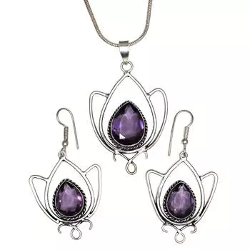 Комплект аметистовых подвесок, серьги для девочек, ожерелье из стерлингового серебра