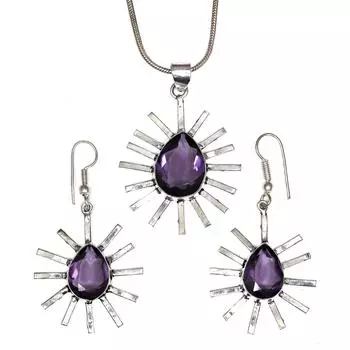 Комплект аметистовых подвесок, серьги для девочек, ожерелье из стерлингового серебра