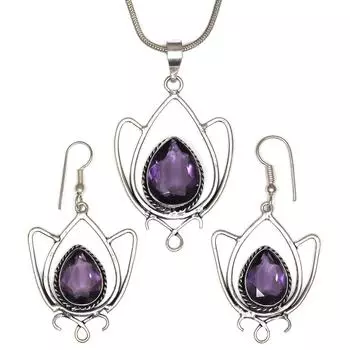 Комплект аметистовых подвесок, серьги для девочек, ожерелье из стерлингового серебра