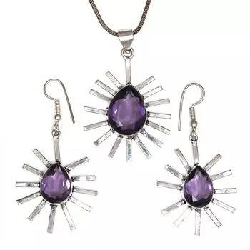 Комплект аметистовых подвесок, серьги для девочек, ожерелье из стерлингового серебра