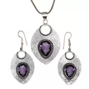 Комплект аметистовых подвесок, серьги для девочек, ожерелье из стерлингового серебра