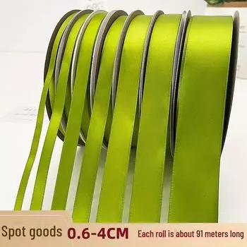 Комплект атласных лент зеленого цвета Matcha: Рулон 2 см, рулон 4 см, упаковка 2,5 шт., подарочный бант, лента 0,6 см