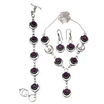 Комплект этнических украшений ручной работы из аметистового кварца с ожерельем 18-20