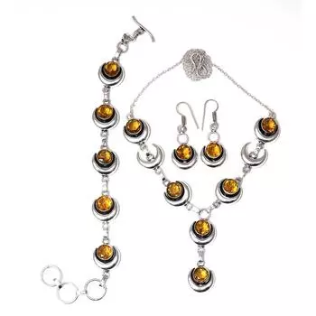 Комплект этнических украшений ручной работы из цитринового кварца с ожерельем 18-20